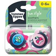 Tommee Tippee טומי טיפי זוג מוצצים עם איורי חיות 0-6m - ורוד כהה, ורוד בהיר