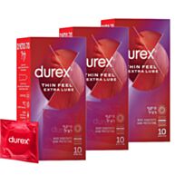 קונדומים Durex Thin Feel Extra Lube דקים בתוספת חומר סיכה לתחושה חלקה יותר - מארז שלישייה | דורקס